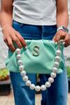Buy_Prerto_Green Stone Studded Personalized Alphabeto Solid Bag _at_Aza_Fashions