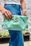 Shop_Prerto_Green Stone Studded Personalized Alphabeto Solid Bag _at_Aza_Fashions