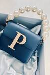 Buy_PRERTO_Blue Stone Studded Alphabeto Crossbody Bag _at_Aza_Fashions