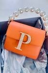 Buy PRERTO Orange Stone Studded Initial Crossbody Bag at Aza Fashions Buy_PRERTO_Orange Stone Studded Initial Crossbody Bag _at_Aza_Fashions