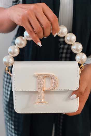 Shop_PRERTO_White Stone Studded Alphabeto Crossbody Box Shaped Bag _Online_at_Aza_Fashions