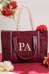 Shop_PRERTO_Maroon Swarovski Crystals Vegan Leather Alphabeto Book Tote Bag _at_Aza_Fashions
