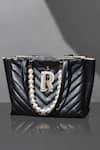 Buy_PRERTO_Black Embellished Personalized Quilted Tote Bag _at_Aza_Fashions