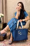 Buy_PRERTO_Blue Embellished Vegan Leather Personalized Initials Tote Bag _at_Aza_Fashions