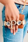Buy_PRERTO_Brown Geode Alphabet Embellished Bag _at_Aza_Fashions