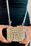 Shop_PRERTO_Silver Alphabet Ornamented Nano Bag With Waist Chain _at_Aza_Fashions
