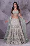 Buy_Archana Kochhar_Green Net Embellished Sequin Sweetheart Crystal Lehenga Set _at_Aza_Fashions