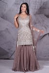 Buy_Archana Kochhar_Grey Palazzo And Kurta Georgette Embellished Sequin V-neck Crystal Sharara Set _at_Aza_Fashions