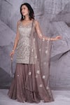 Archana Kochhar_Grey Palazzo And Kurta Georgette Embellished Sequin V-neck Crystal Sharara Set _Online_at_Aza_Fashions