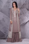 Buy_Archana Kochhar_Grey Palazzo And Kurta Georgette Embellished Sequin Jacket Open Crystal Set _at_Aza_Fashions