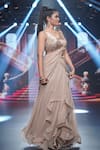 Archana Kochhar_Beige Lehenga Saree Georgette Astrophel Bloom Embellished Blouse With Ruffled _Online_at_Aza_Fashions