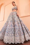 Osaa by Adarsh_Blue Organza Applique Embroidered Zardosi Blouse Bridal Lehenga Set _Online_at_Aza_Fashions