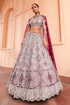 Buy_Osaa by Adarsh_Purple Organza Applique Embroidered Zardosi Deep V Bridal Lehenga Set  _at_Aza_Fashions