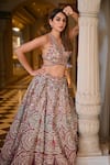 Shop_Osaa by Adarsh_Purple Organza Applique Embroidered Zardosi Deep V Bridal Lehenga Set  