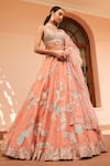 Buy_Osaa by Adarsh_Coral Organza Applique Embroidered Zardosi V Aari Bridal Lehenga Set  _at_Aza_Fashions