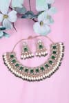 Shop_Auraa Trends_Green Stones, Zari And Kundan Embellished Necklace Set _at_Aza_Fashions