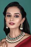 Auraa Trends_Green Stones, Zari And Kundan Embellished Necklace Set _Online_at_Aza_Fashions