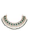 Shop_Auraa Trends_Green Stones, Zari And Kundan Embellished Necklace Set 