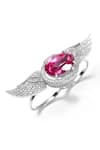 Shop_Opalina Soulful Jewellery_Silver Plated Swarovski Stone Embellished Angel Wings Ring _at_Aza_Fashions