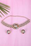 Shop_Auraa Trends_Multi Color Stones, Diamonds Kundan Embellished Choker Set _at_Aza_Fashions