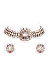 Auraa Trends_Multi Color Stones, Diamonds Kundan Embellished Choker Set _Online_at_Aza_Fashions