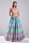 Buy_DiyaRajvvir_Blue Silk Beads Sweetheart Neck Mughal Floral Print Embellished Lehenga Set _at_Aza_Fashions