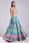 DiyaRajvvir_Blue Silk Beads Sweetheart Neck Mughal Floral Print Embellished Lehenga Set _Online_at_Aza_Fashions