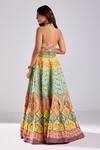Shop_Diyarajvvir_Green Silk, Crepe Beads, Sequins Halter Neck Lotus Print Embellished Lehenga Set _at_Aza_Fashions
