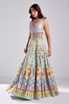 Buy_Diyarajvvir_Blue Tulle, Silk Beads, Sequins Lotus Blossom Print Embellished Lehenga Set _at_Aza_Fashions