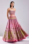 Buy_Diyarajvvir_Pink Cotton, Silk Beads, Sequins Round Neck Geometric Print Lehenga Set _at_Aza_Fashions