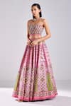 Diyarajvvir_Pink Cotton, Silk Beads, Sequins Round Neck Geometric Print Lehenga Set _Online_at_Aza_Fashions