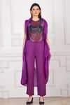 Megha Garg_Purple Organza Hand Embroidered Sequins Round Neck Cape Pant Set_Online_at_Aza_Fashions