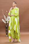 Shop_Khwaab by Sanjana Lakhani_Green Bandhej Dhoti Jumpsuit With Asymmetrical Leheriya Jacket _Online_at_Aza_Fashions