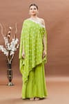 Buy_Khwaab by Sanjana Lakhani_Green Crepe Bandhani Pattern One Shoulder Tunic And Sharara Set _Online_at_Aza_Fashions