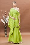 Khwaab by Sanjana Lakhani_Green Crepe Bandhani Pattern One Shoulder Tunic And Sharara Set _at_Aza_Fashions