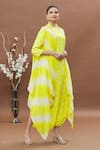 Khwaab by Sanjana Lakhani_Yellow Bandhej Dhoti Jumpsuit With Leheriya Jacket _at_Aza_Fashions