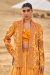 Shop_PUNIT BALANA_Yellow Chanderi Silk Printed Bandhani Jacket Bikaner And Embroidered Skirt Set _at_Aza_Fashions