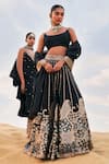 Buy_PUNIT BALANA_Black Raw Silk Embroidery Mirror Round Rani Sa Lehenga Set _at_Aza_Fashions