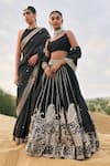 Buy_PUNIT BALANA_Black Raw Silk Embroidery Mirror Round Rani Sa Lehenga Set _Online_at_Aza_Fashions