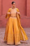 Buy_PUNIT BALANA_Yellow Silk Embroidery Marodi Cape Open Rani Sa Sharara Set  _at_Aza_Fashions