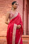 PUNIT BALANA_Red Organza Silk Embroidery Mirror Surkh Border Saree With Blouse  _Online_at_Aza_Fashions