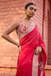 Buy_PUNIT BALANA_Red Organza Silk Embroidery Mirror Surkh Border Saree With Blouse  _Online_at_Aza_Fashions