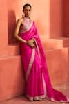 Buy_PUNIT BALANA_Pink Organza Silk Embroidery Marodi Halter Neck Border Saree With Blouse _at_Aza_Fashions