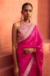 Shop_PUNIT BALANA_Pink Organza Silk Embroidery Marodi Halter Neck Border Saree With Blouse _at_Aza_Fashions