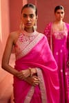 PUNIT BALANA_Pink Organza Silk Embroidery Marodi Halter Neck Border Saree With Blouse _Online_at_Aza_Fashions