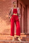 Buy_PUNIT BALANA_Red Chanderi Silk Embroidery Mirror Jacket Jaipur Trouser Set  _at_Aza_Fashions