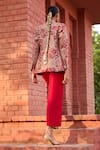 Shop_PUNIT BALANA_Red Chanderi Silk Embroidery Mirror Jacket Jaipur Trouser Set  _at_Aza_Fashions