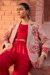 Buy_PUNIT BALANA_Red Chanderi Silk Embroidery Mirror Jacket Jaipur Trouser Set  _Online_at_Aza_Fashions