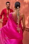 Shop_PUNIT BALANA_Red Organza Silk Embroidery Mirror Halter Border Saree With Blouse _at_Aza_Fashions
