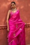 PUNIT BALANA_Red Organza Silk Embroidery Mirror Halter Border Saree With Blouse _at_Aza_Fashions